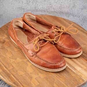 Frye Quincy Boat Shoes Men's Size 7.5 Brown‎ Leather Slip-On Casual Preppy